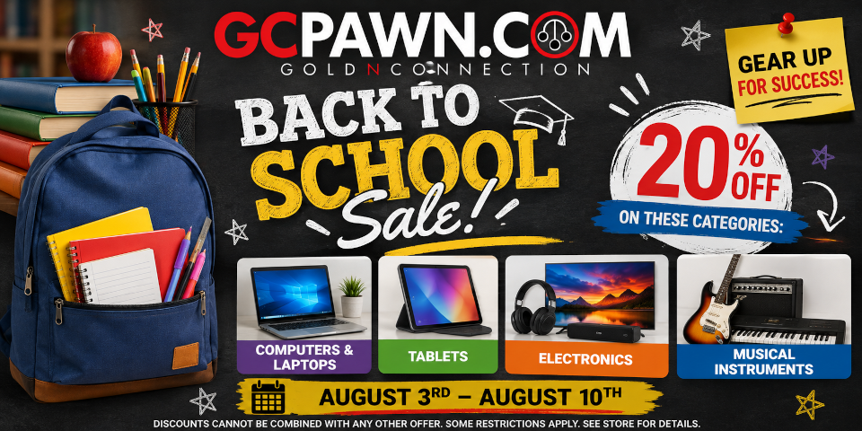 Back to School sale.  August 3rd - August 10th.  20% off Computers & Laptops, Tablets, Electronics, Musical Instruments.