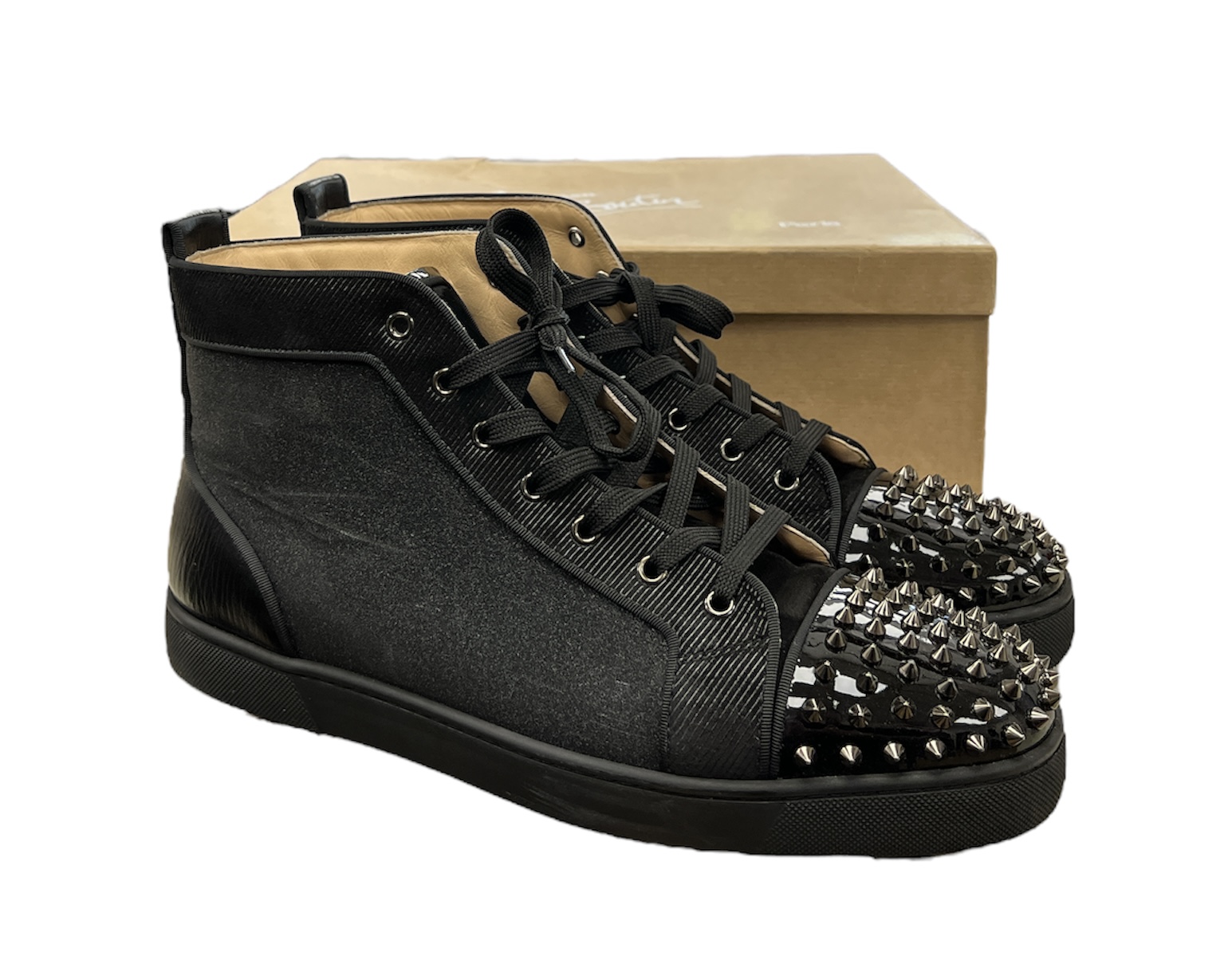 Christian Louboutin High Top Silver Spikes Men Shoes Lou Spikes