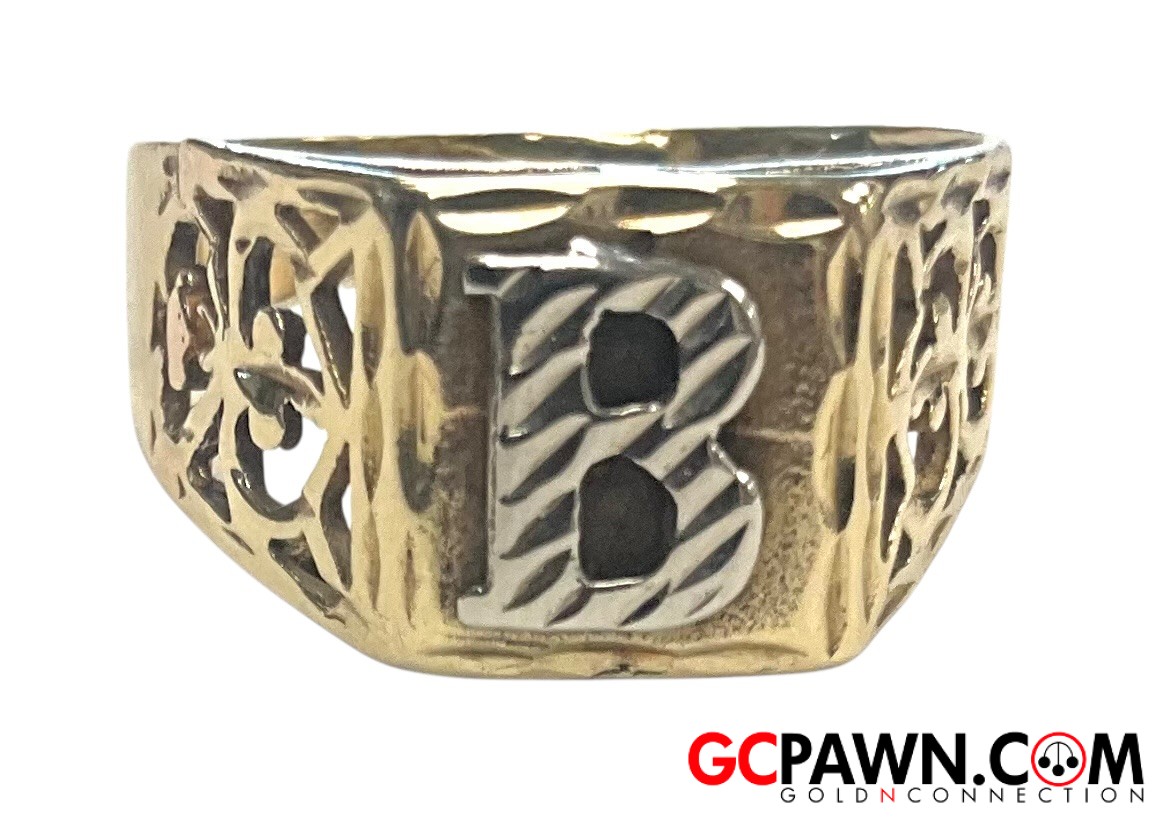 Click to view Unisex Initial ring 10kt Yellow Gold 