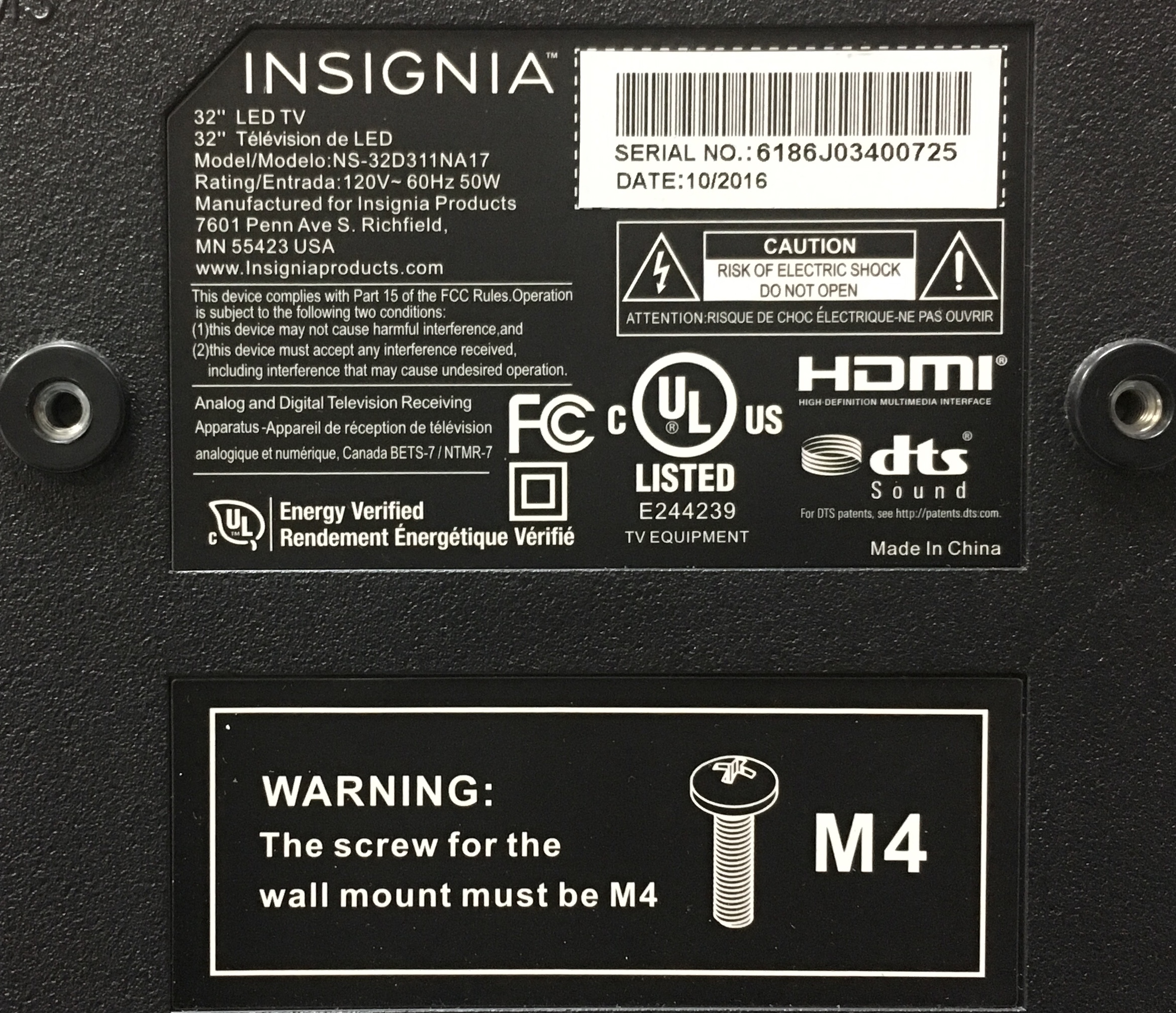 Insignia LED NS32D311NA17