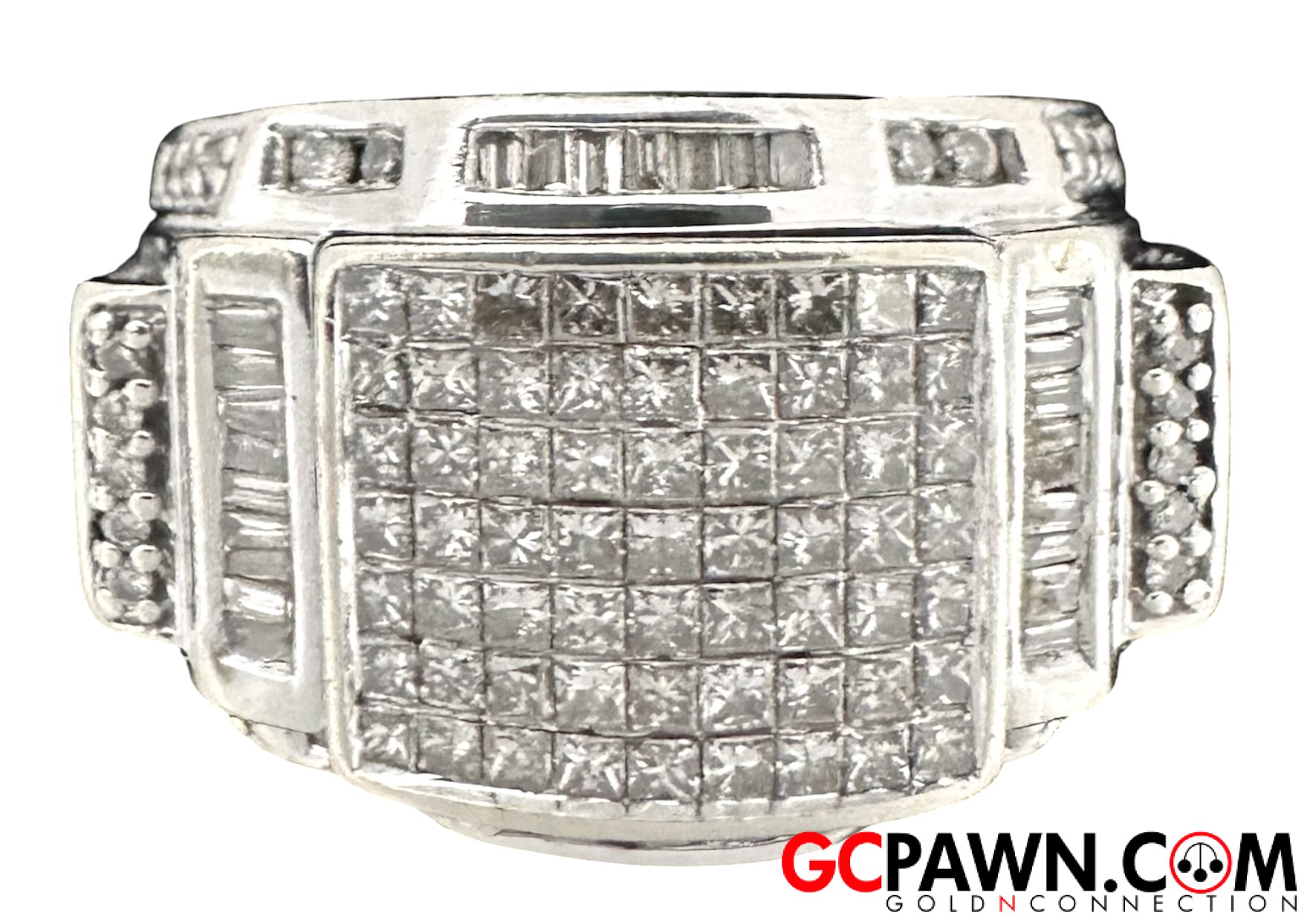 View product details for Men's Cluster ring 14kt White Gold 