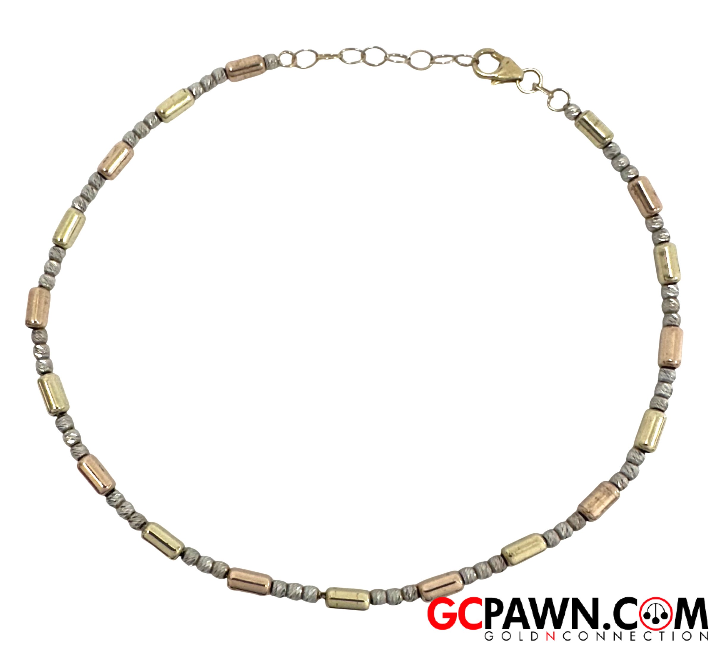 View product details for Women's Anklet 10kt Yellow White Rose Gold 