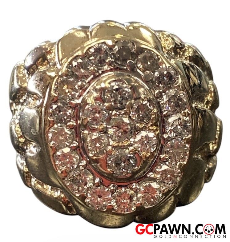 Men's Cluster ring 10kt Yellow and White Gold 