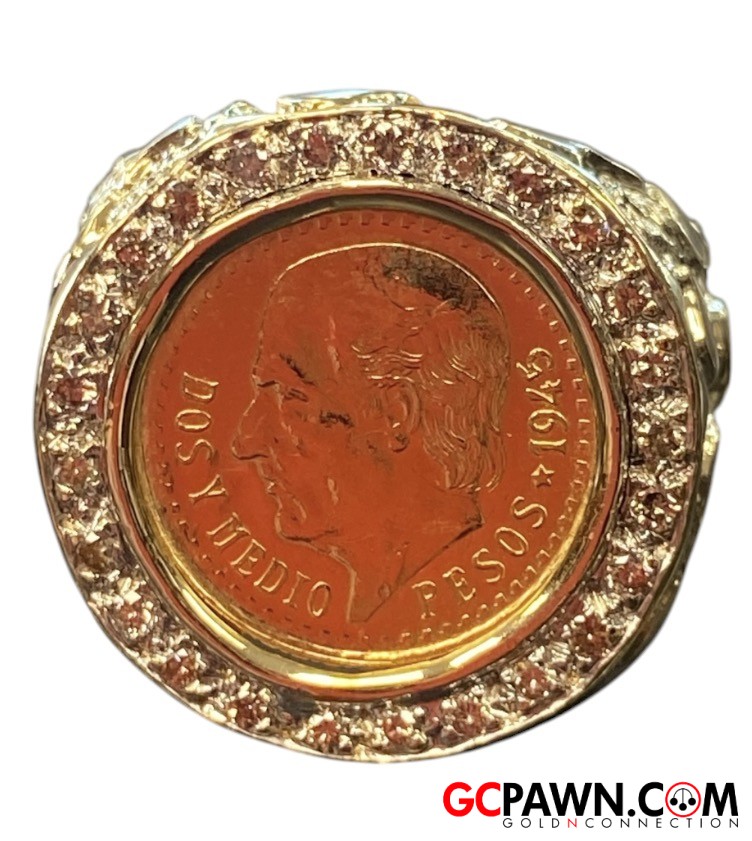 Men's Coin ring 14kt Yellow and White Gold 