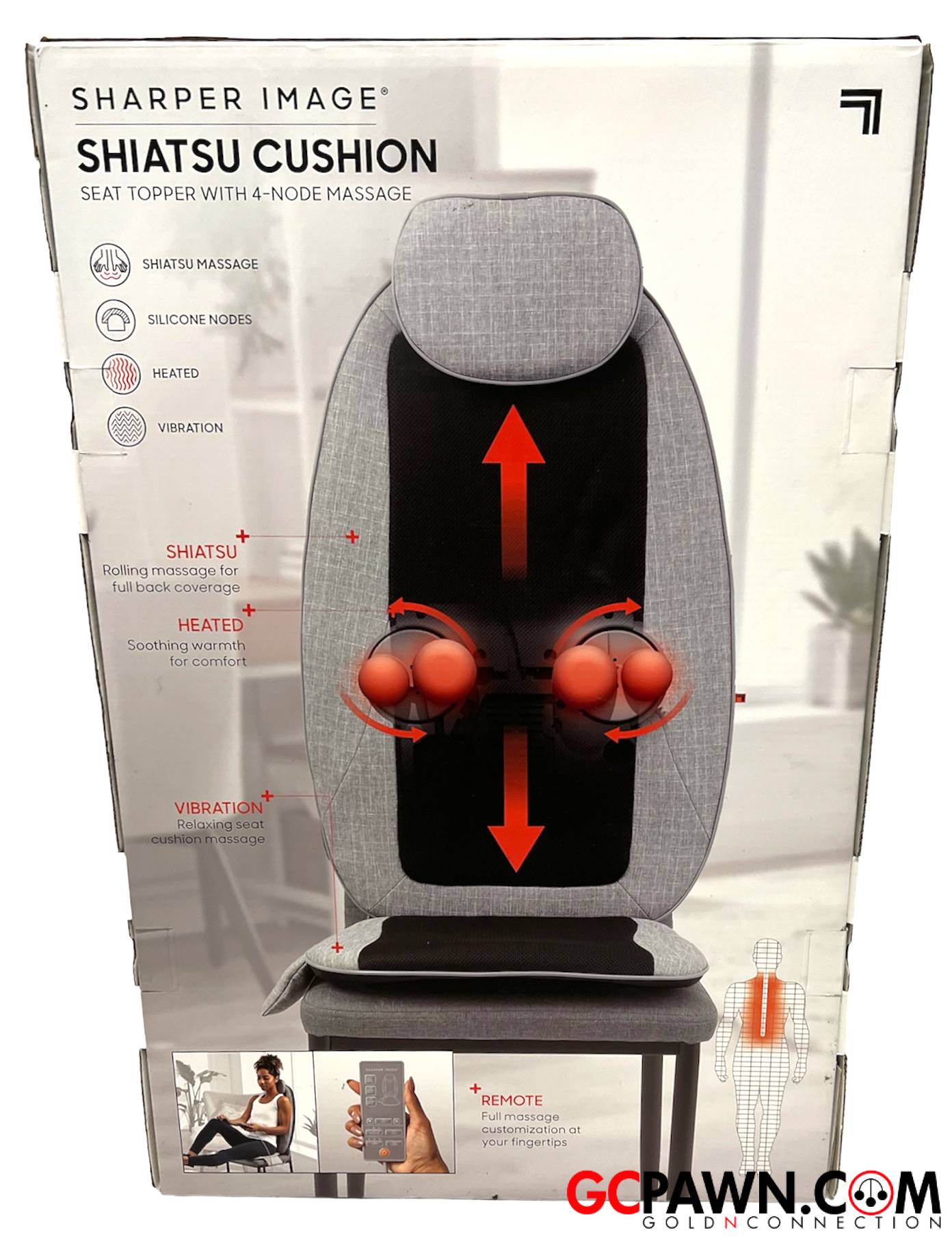 Sharper Image Massager Seat Topper 4-Node Shiatsu with Heat and