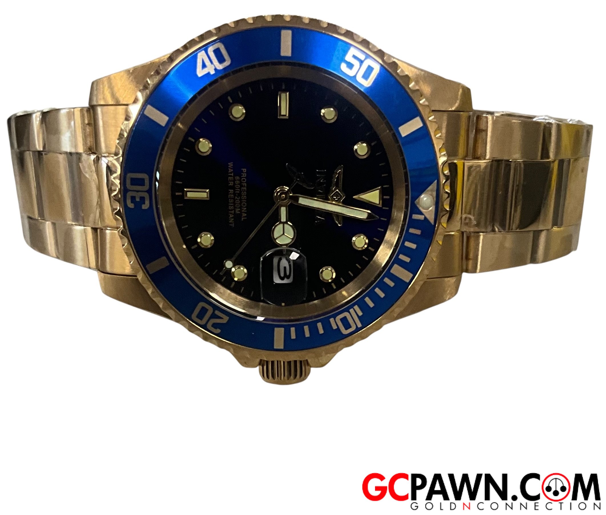 View product details for Invicta - Wrist watch - 26974 - Invicta Pro Diver Blue Dial Gold Stainless 40