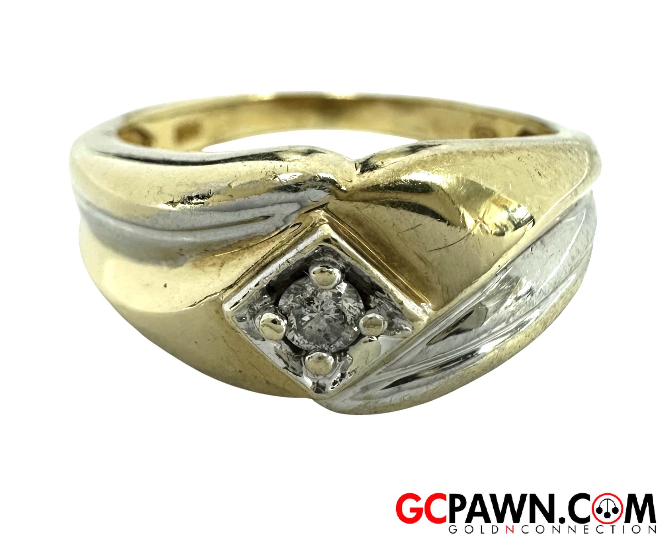Men's Solitaire ring 10kt Yellow and White Gold 