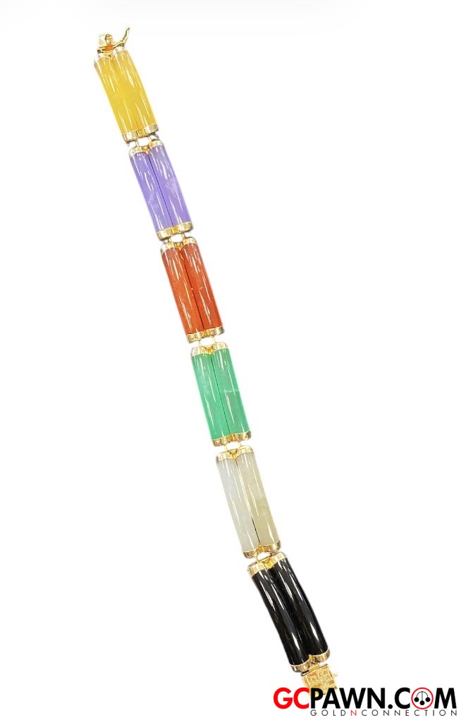 View product details for Jade Multi Color Women's Bracelet 14kt Yellow Gold 