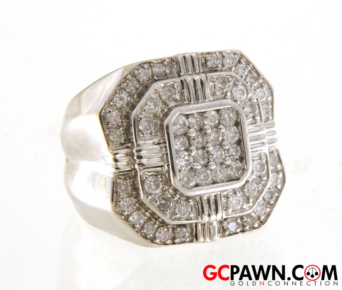 View product details for Men's Cluster ring 14kt White Gold 