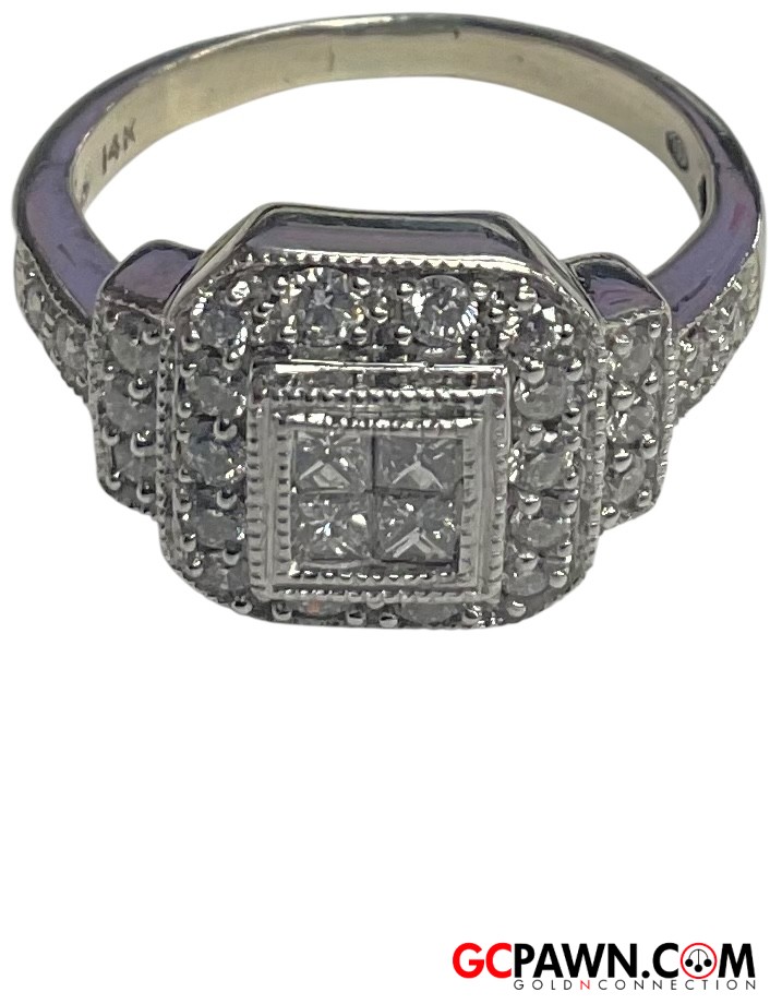 Unisex Cluster ring 14kt White Gold-img-0