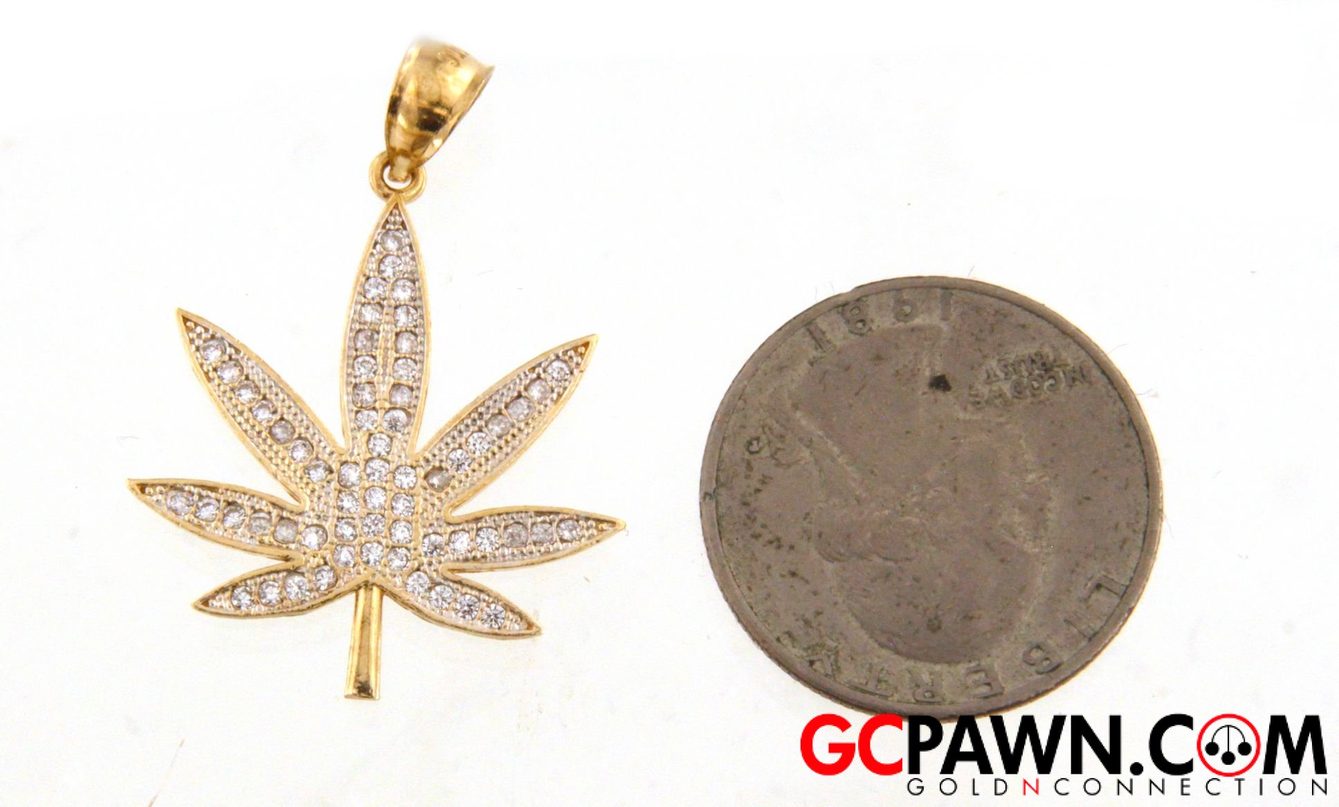 Marijuana Leaf Unisex Charm 10kt Yellow Gold-img-2