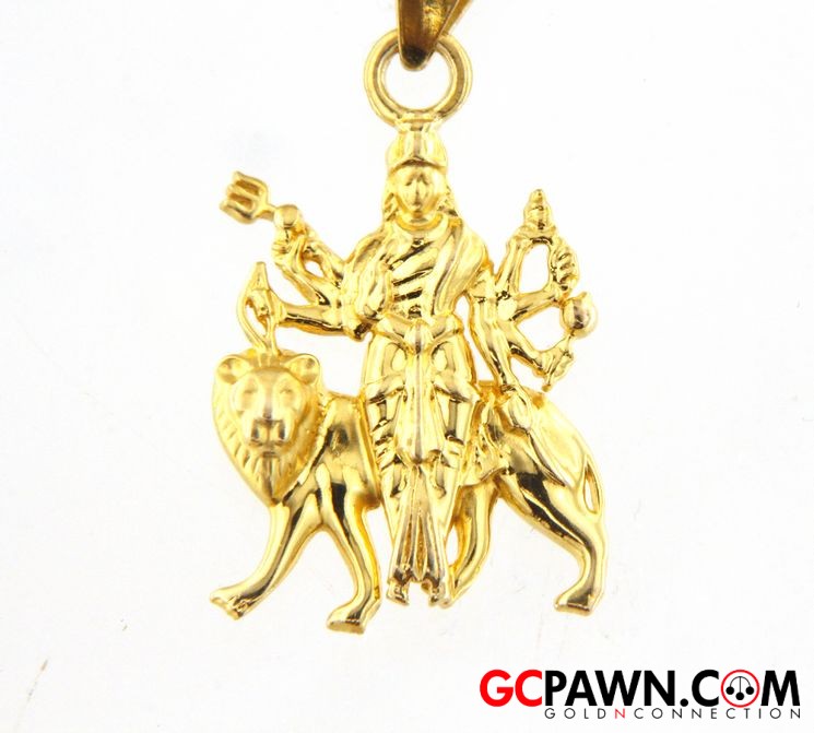 Hindu Goddess Durga Unisex Charm 14kt Yellow Gold-img-1