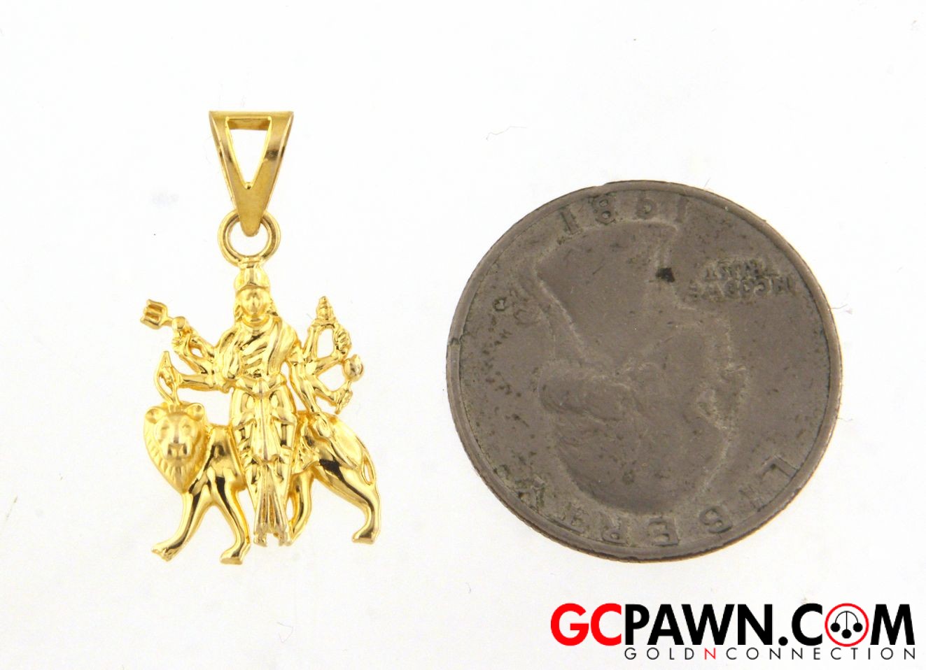 Hindu Goddess Durga Unisex Charm 14kt Yellow Gold-img-3