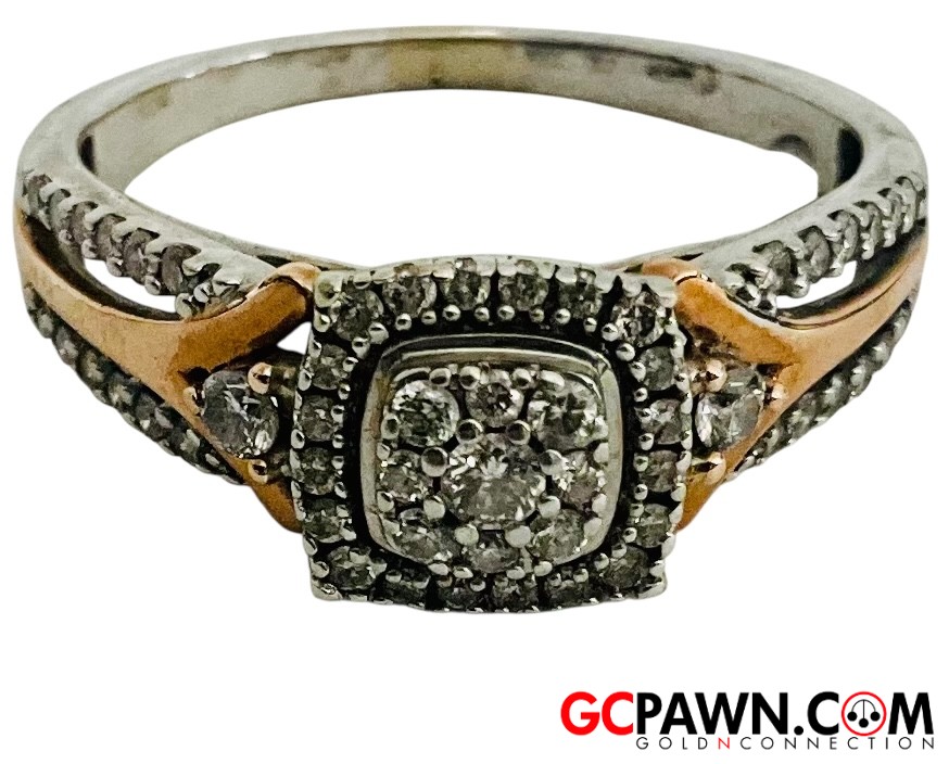Women's Cluster ring 10kt White and Rose Gold-img-0