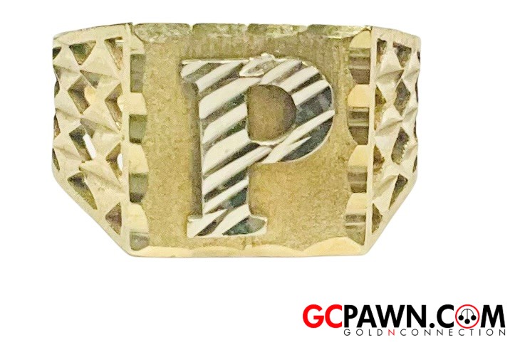 Letter P Unisex Initial ring 10kt Yellow Gold-img-0