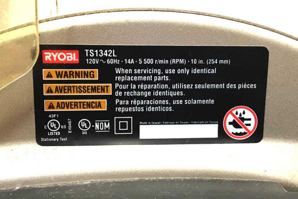 Ryobi Power equipment TS1342L